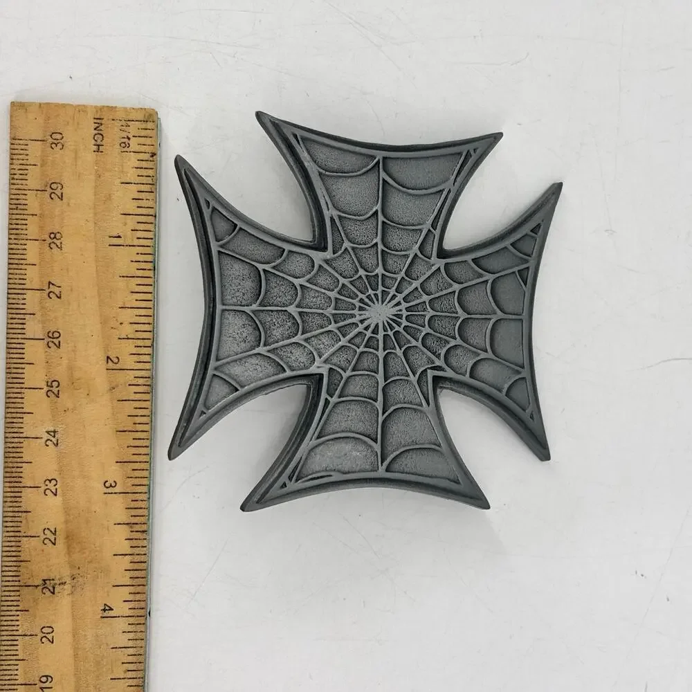 Great American Product Belt Buckle Spider Web Cross Biker Pewter 2003